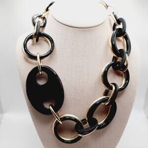Chico’s Black & Gold Link Statement Necklace, 25", NWT, Original $69